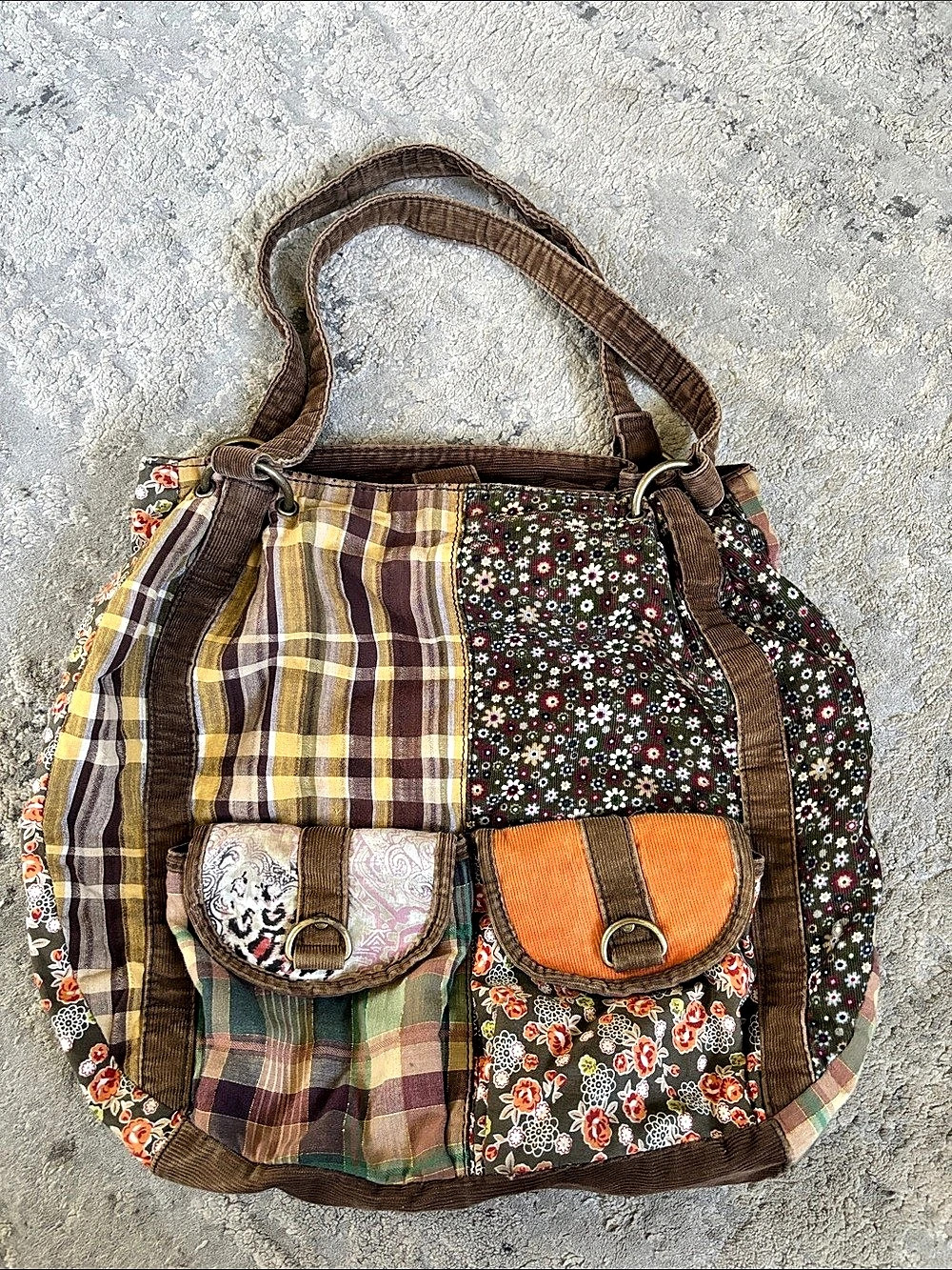Chateau Patchwork Floral Shoulder Bag in Brown & Green